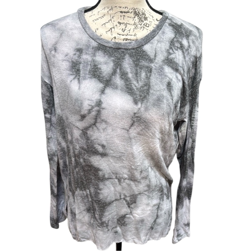 🦅 AEO Sweater Tie Dye Gray Long Sleeve Crew Lightweight T-Shirt Style